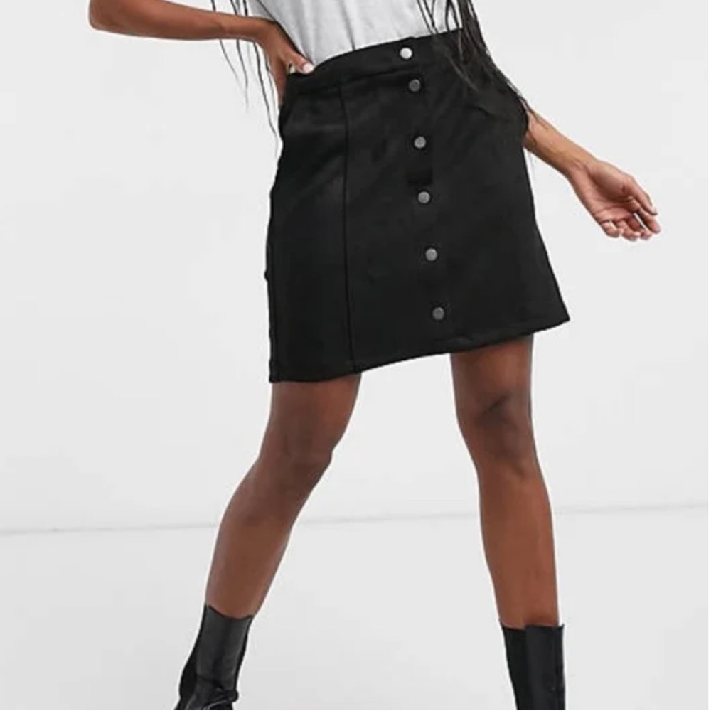 Abercrombie & Fitch Black Faux Suede Skirt Women's XS Extra Small Button Down